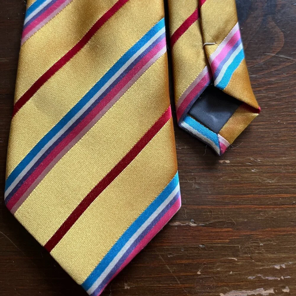 Boy's Necktie Gold Red Blue Stripe By Joey Couhire